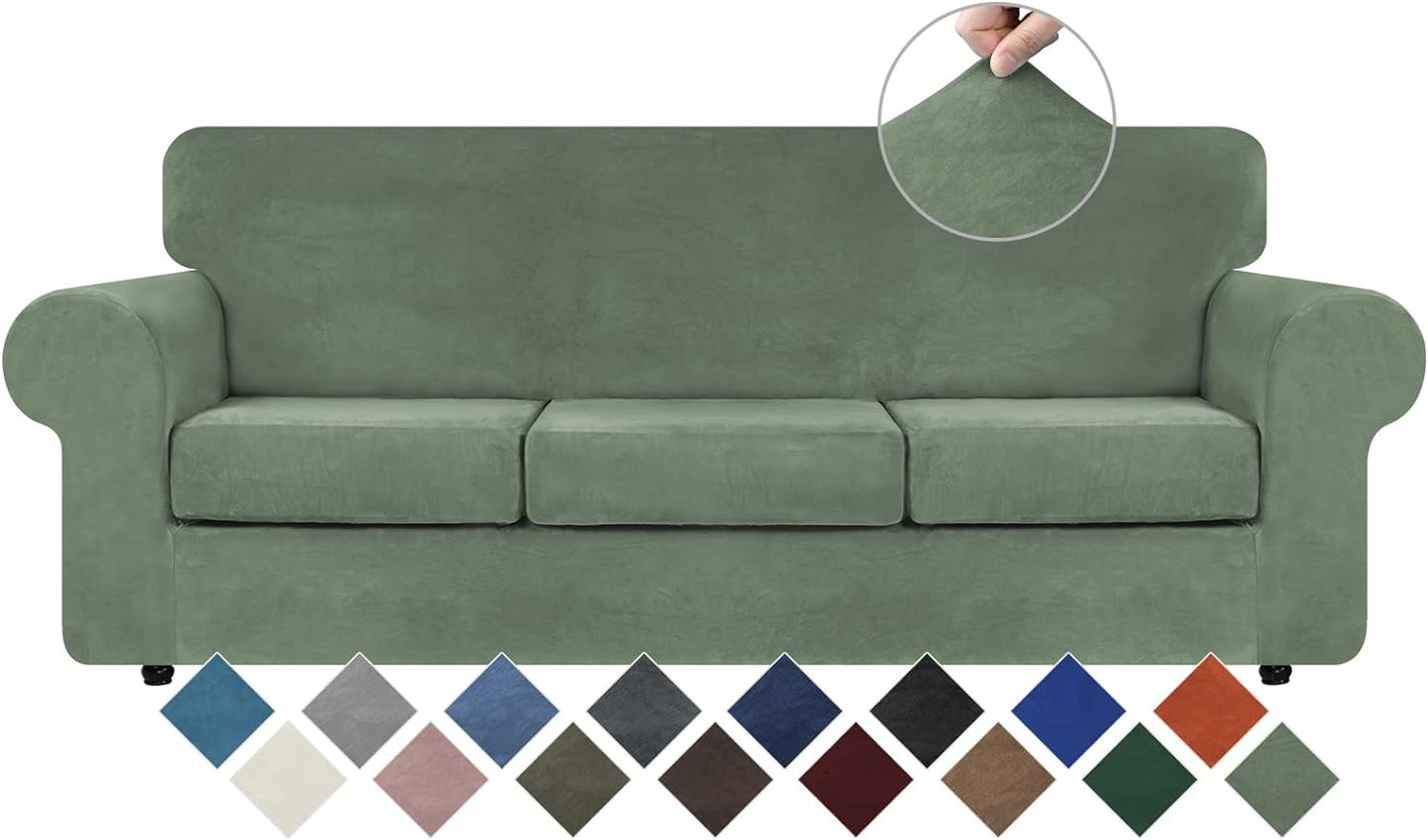 High Stretch Velvet Couch Covers for 3 Cushion Sofa Protection