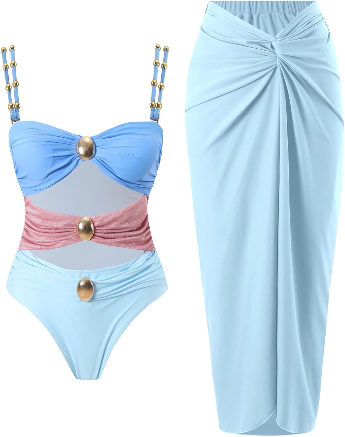 Women's One Piece Swimsuit with Cover Up Set for Beach Fun