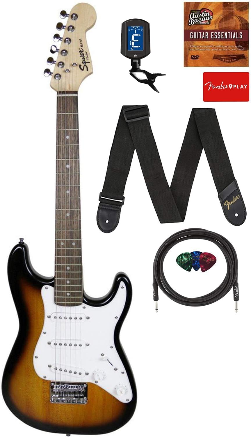 Fender Squier 3/4 Size Kids Mini Strat Electric Guitar Bundle