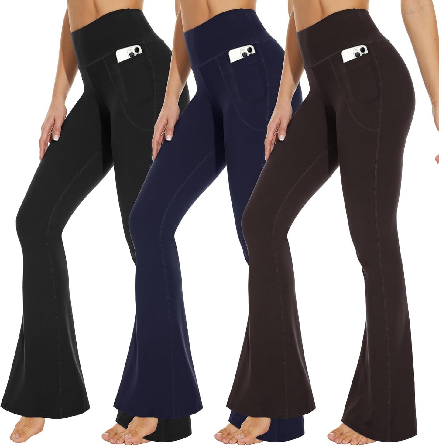 3 Packs Leggings with Pockets for Women - Soft High Waisted