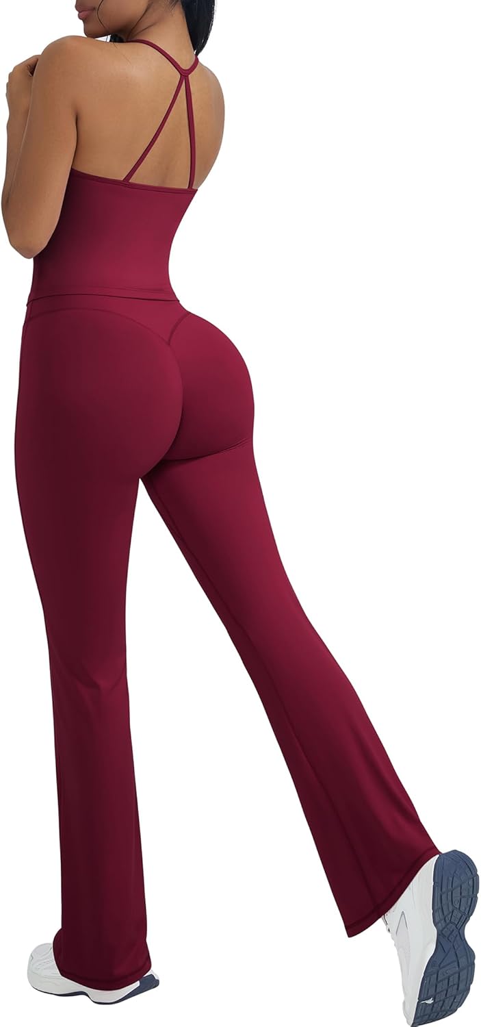 OMKAGI 2 Piece Workout Sets for Women with Flare Leggings