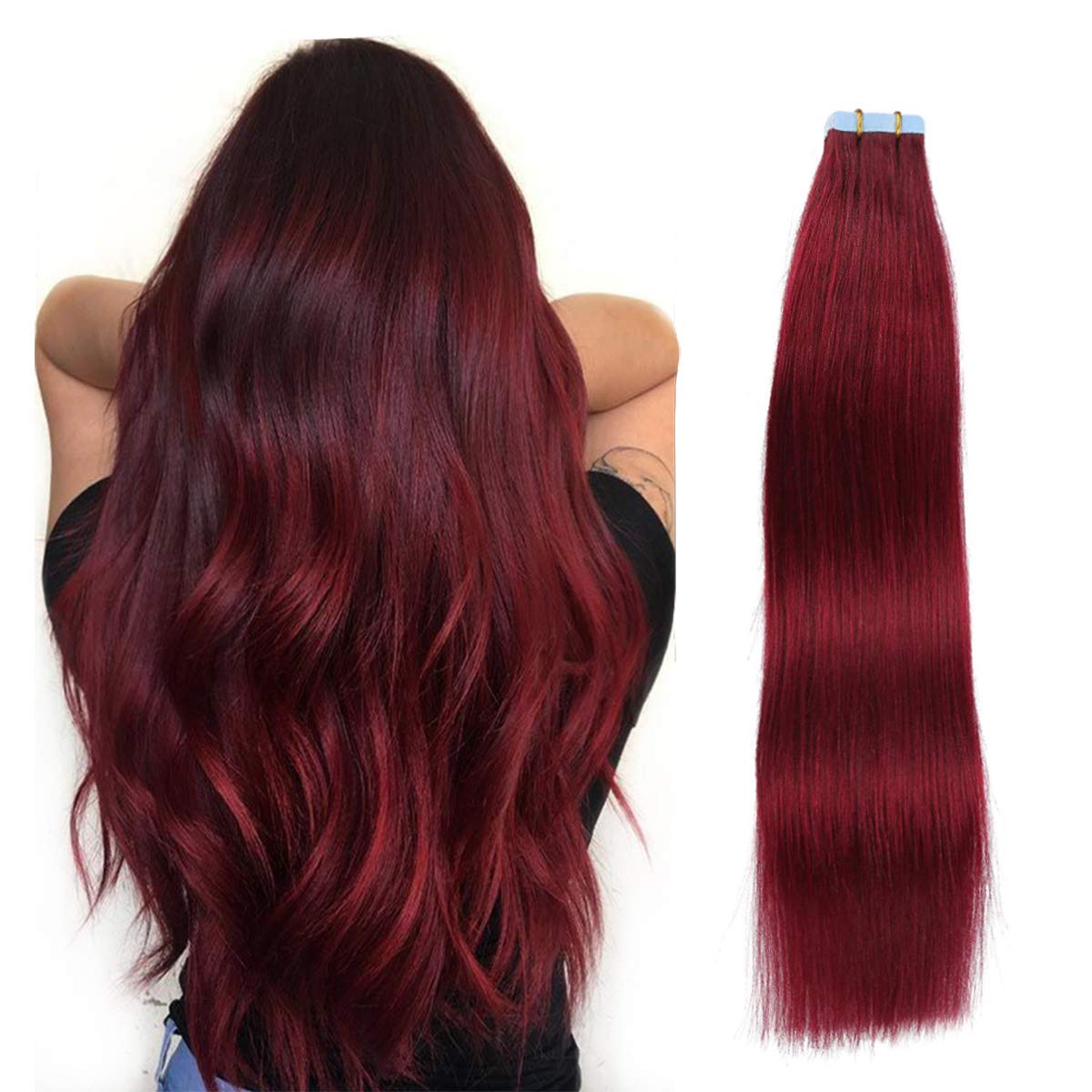 SUYYA Tape in Hair Extensions Human Hair Burgundy 20 inches