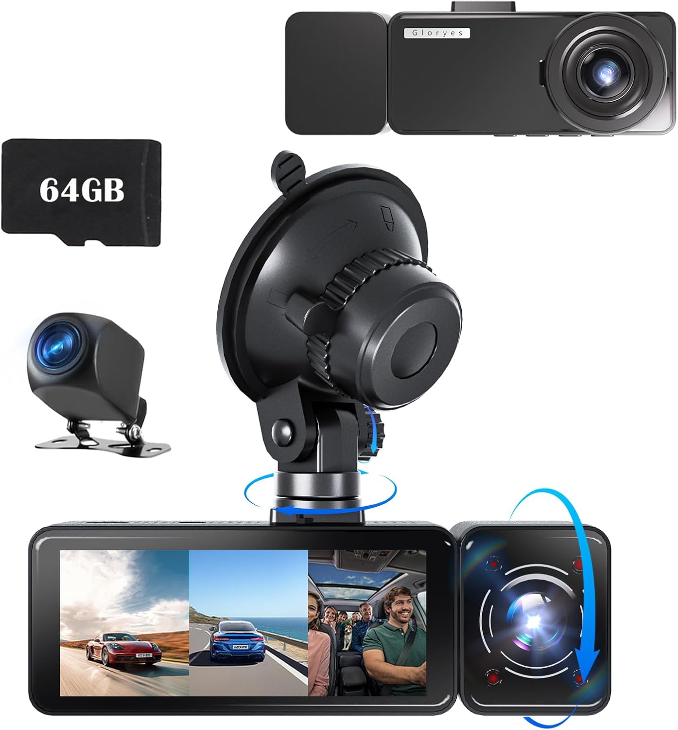3 Channel Dash Cam: 2.5K UHD, 24/7 Recording, IR Night Vision