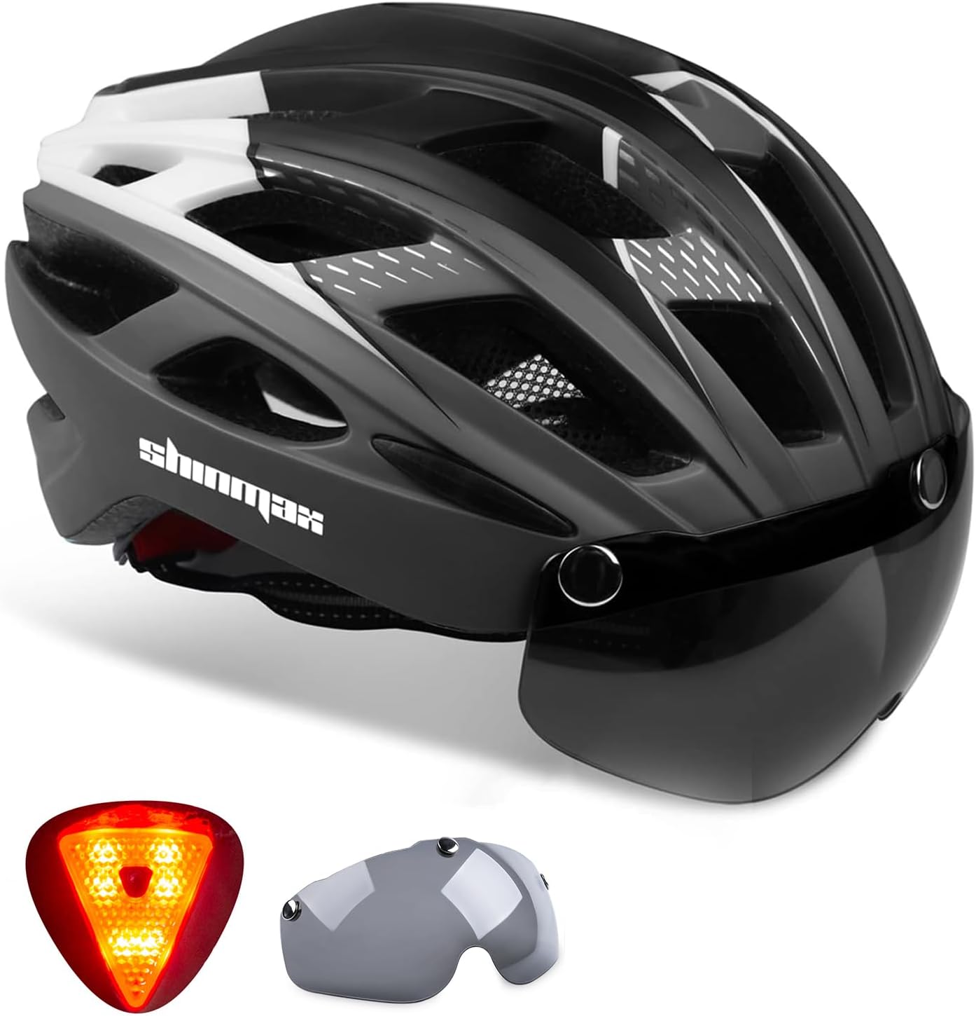Shinmax Bike Helmet with Magnetic Goggles and LED Light Safety