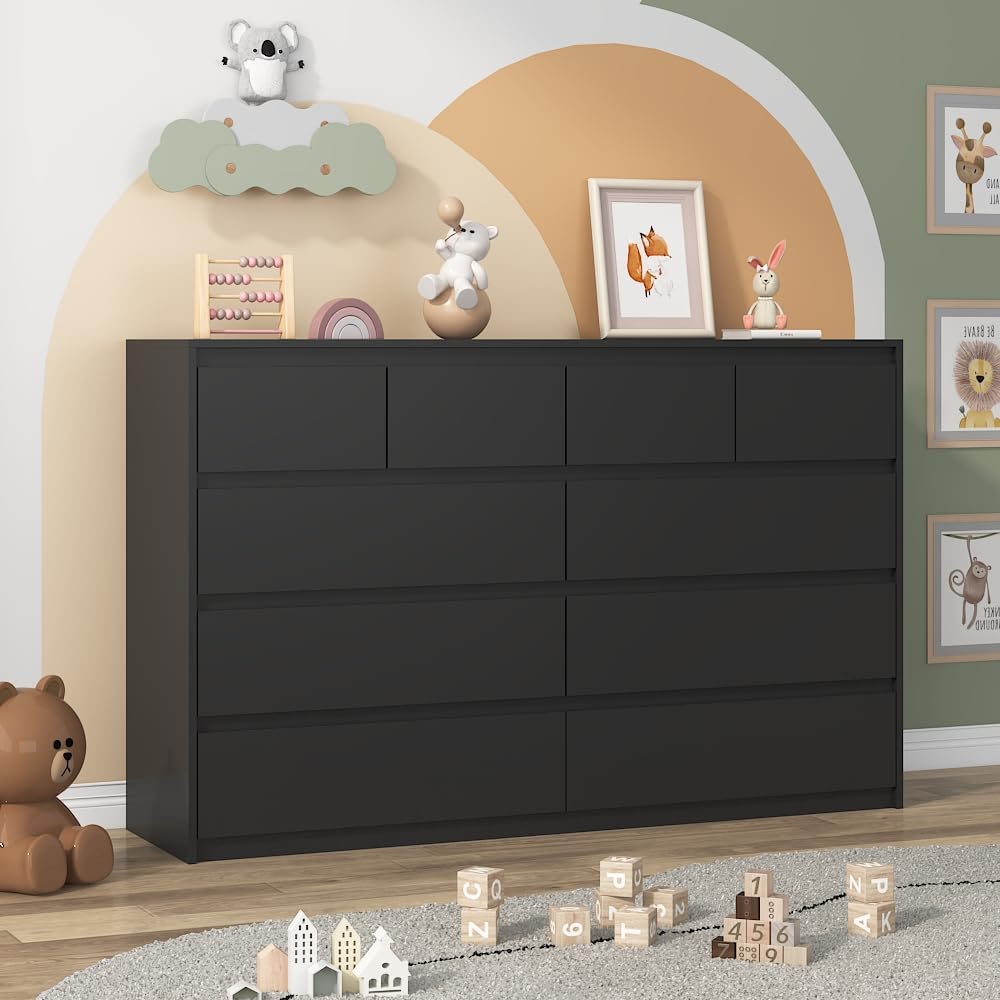 Modern Black Malm Dresser with 10 Drawers for Stylish Storage