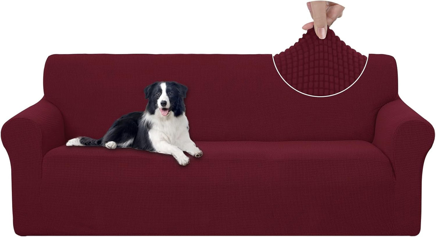 U-NICE HOME Stretch Couch Cover for 3 Cushion Sofa in Burgundy