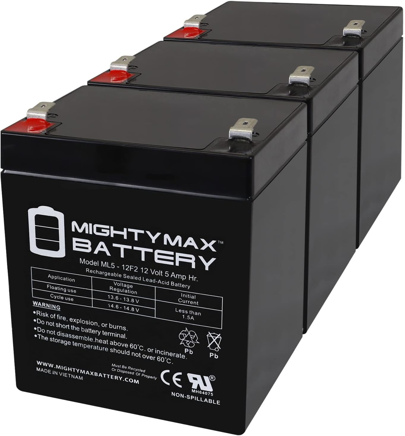 Mighty Max Battery ML5-12F2 12V 5AH Rechargeable SLA Battery Pack
