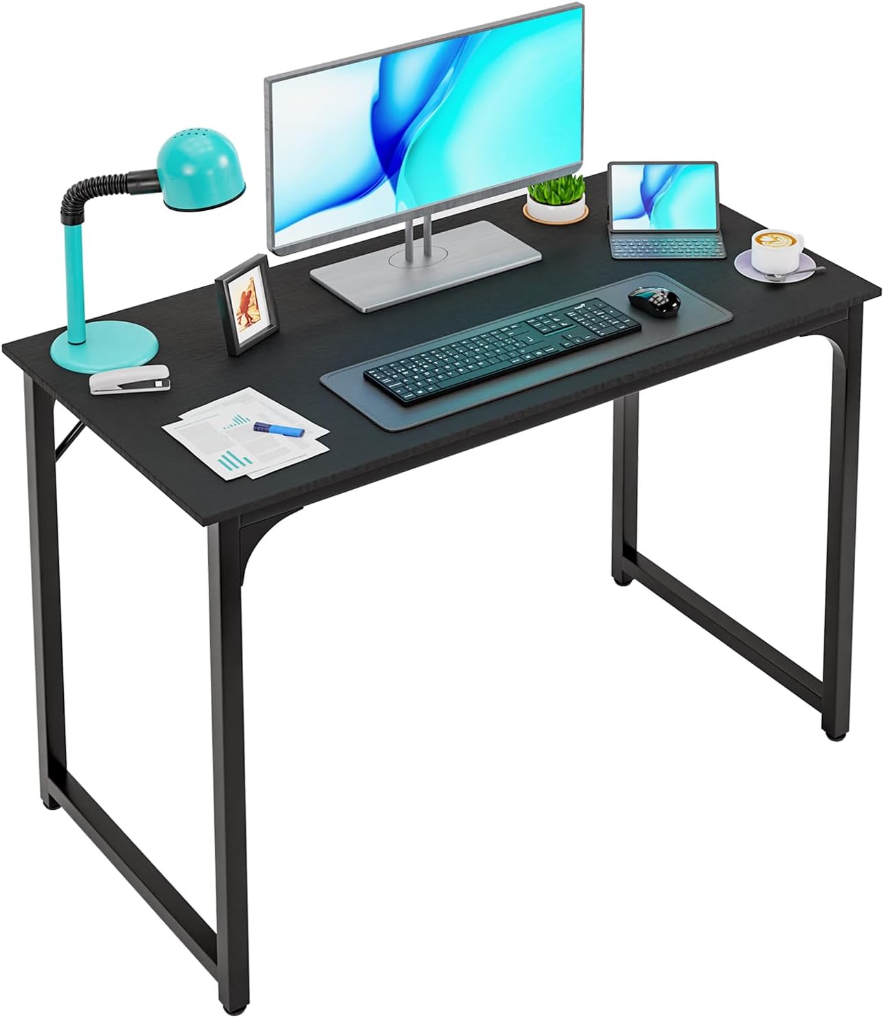 39 Inch Computer Desk with Metal Frame for Small Spaces