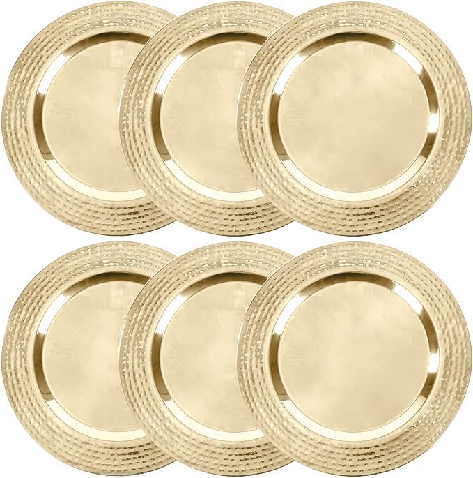 Gold Stainless Steel Charger Plates - Set of 6 - Elegant 13 inch Dinner Plate Chargers by Bonito Home