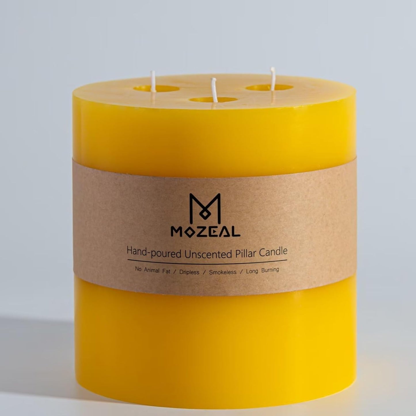 MOZEAL Extra Large 3 Wick Yellow Pillar Candle for Home Decor