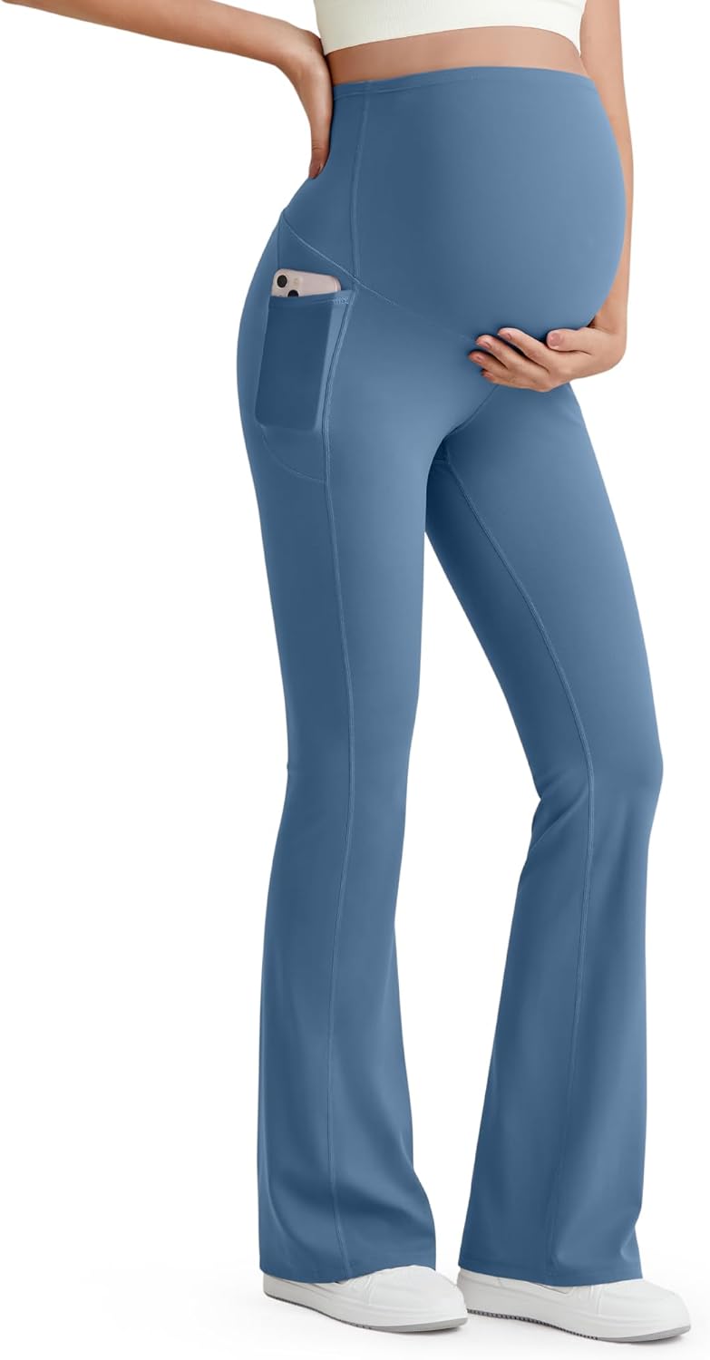 G4Free BareFeel Maternity Flare Leggings with Pockets for Comfort
