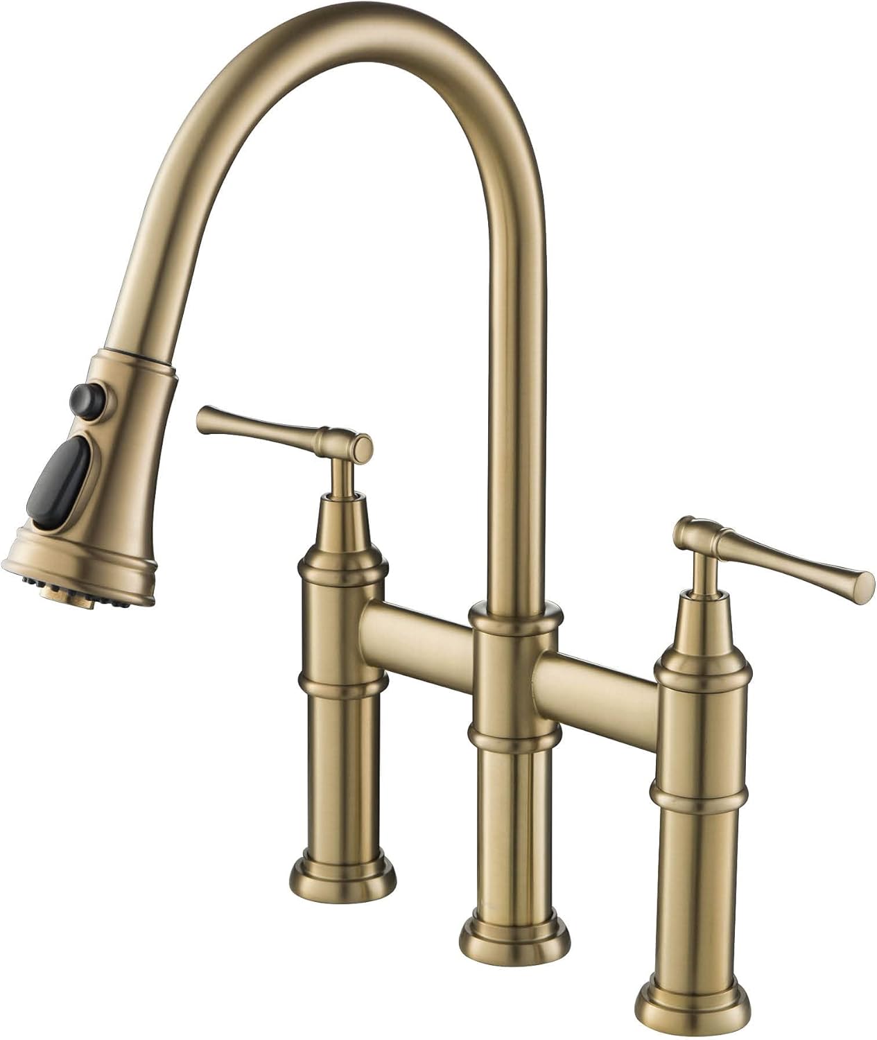 KRAUS Allyn Transitional Bridge Kitchen Faucet in Brushed Gold