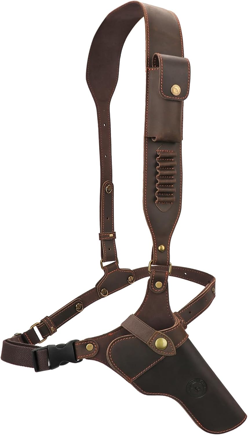 TOURBON Adjustable Leather Chest Rig Holster with Ammo Holder