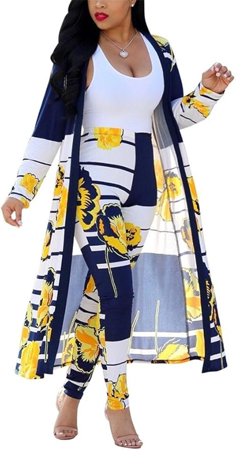 VLUNT Womens Floral Print Long Sleeve Cardigan and Pants Set