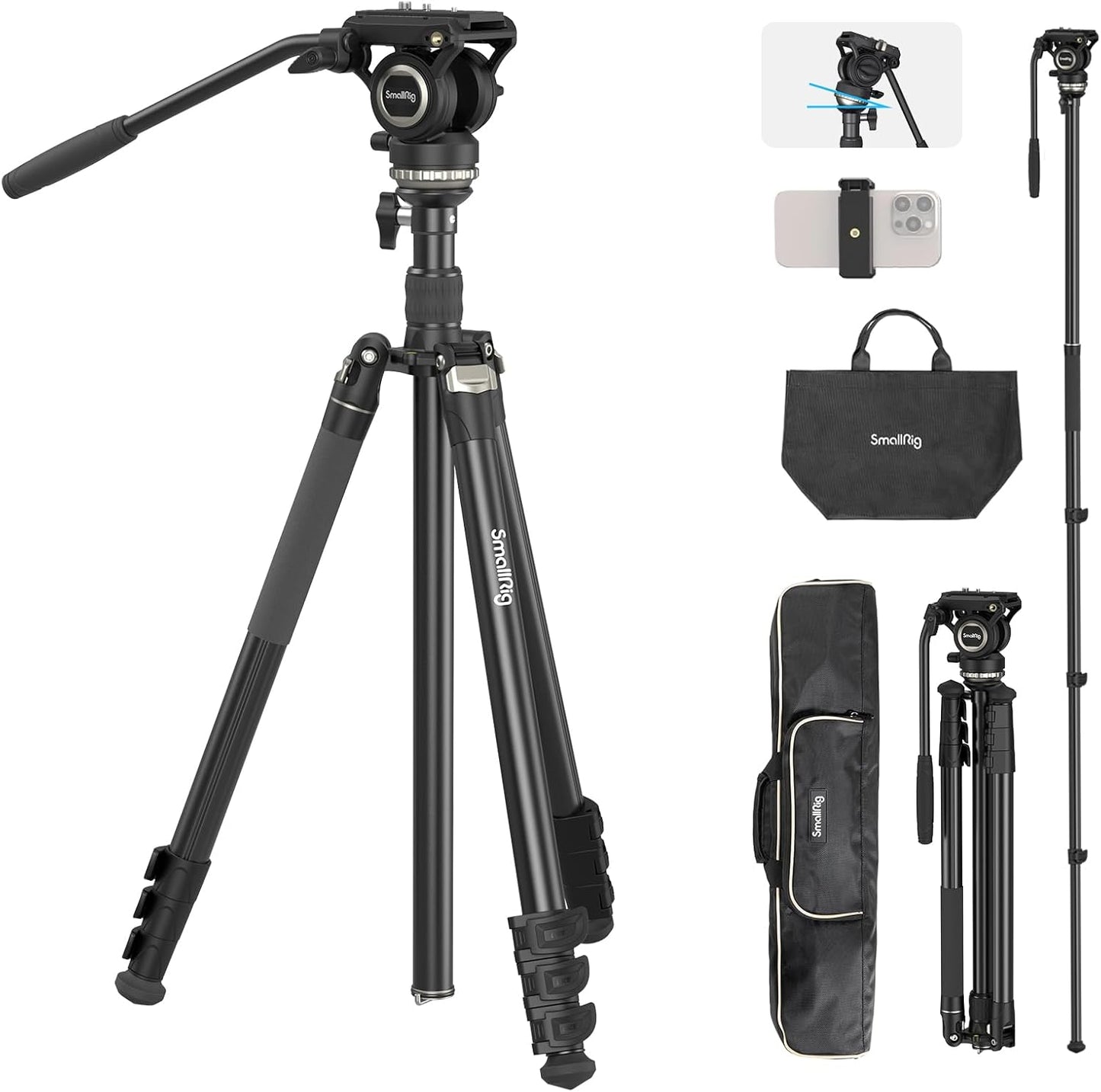 SmallRig CT210 Video Tripod: Portable 75in Camera Tripod