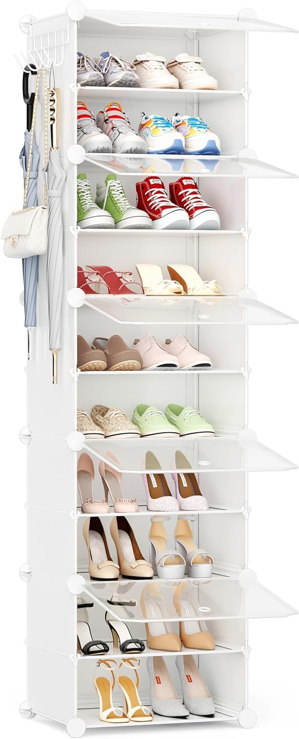 10 Tier Shoe Rack Organizer for Closet with Door - 20 Pairs Storage