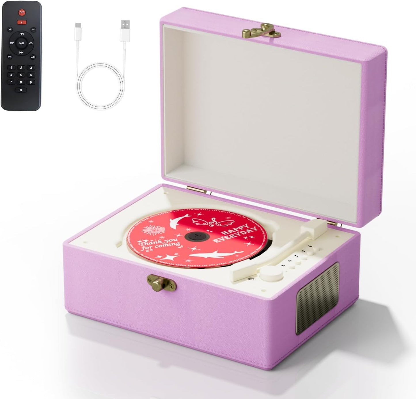 Rechargeable Leather CD Player with Speakers for Music Lovers