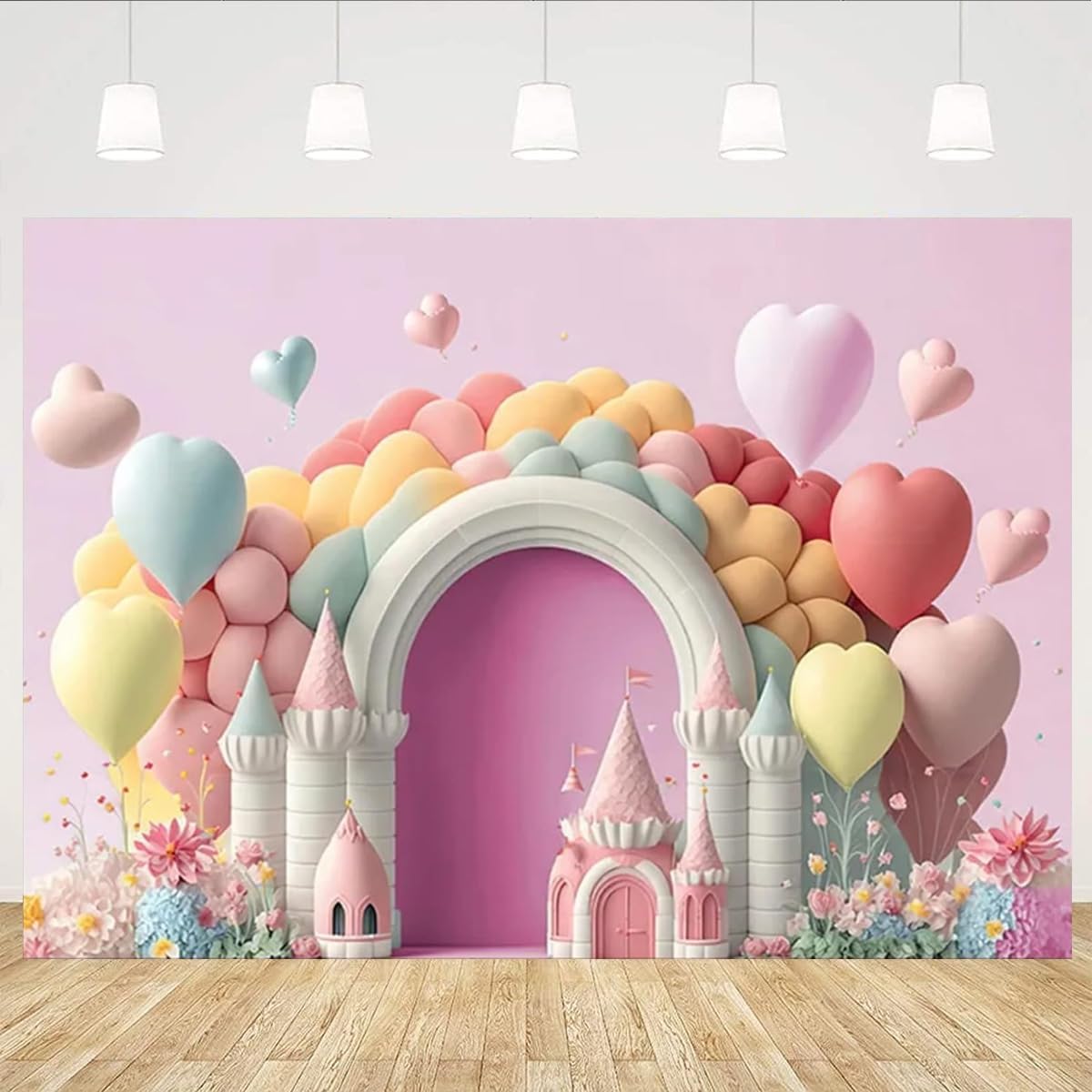 Arch Balloon Floral Castle Background for Birthday Parties