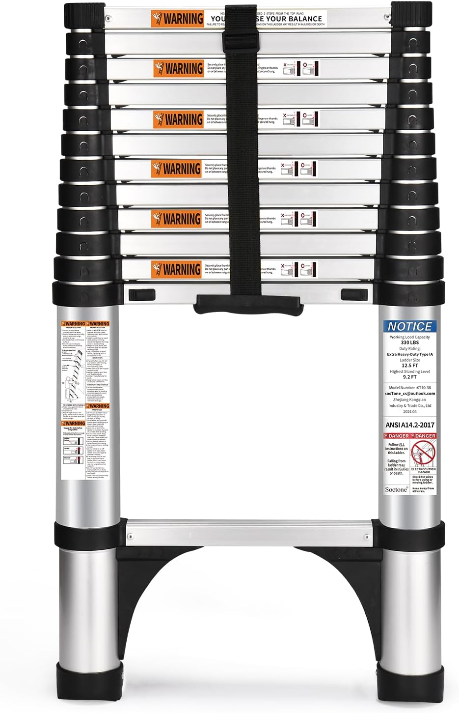 Soctone Telescoping Ladder 12.5 FT with Stabilizers and Safety