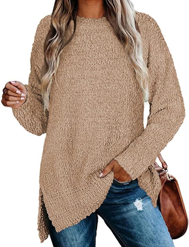Qearal Women's Long Sleeve Fuzzy Knitted Sweater for Cozy Style