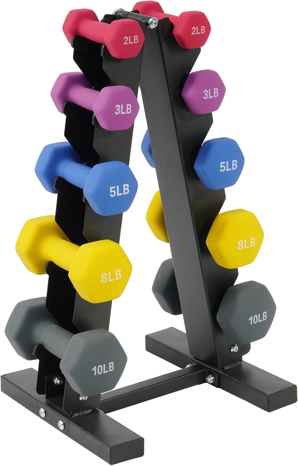 Neoprene Coated Dumbbell Set with Rack for Home Gym Workouts