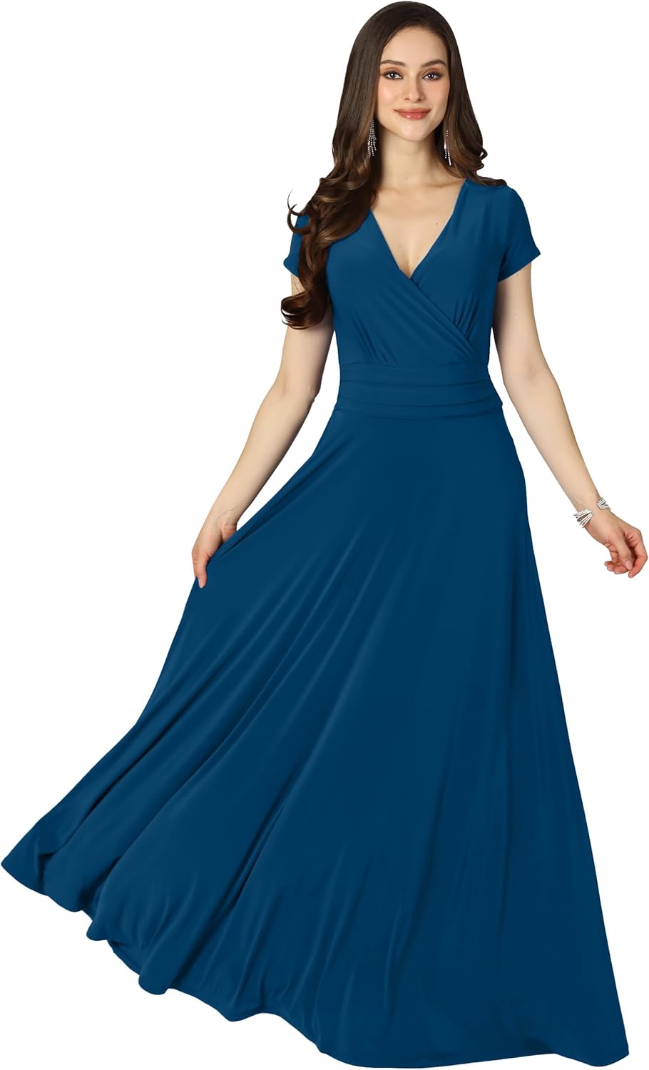 KOH KOH Womens Sexy Cap Short Sleeve V-Neck Flowy Gown
