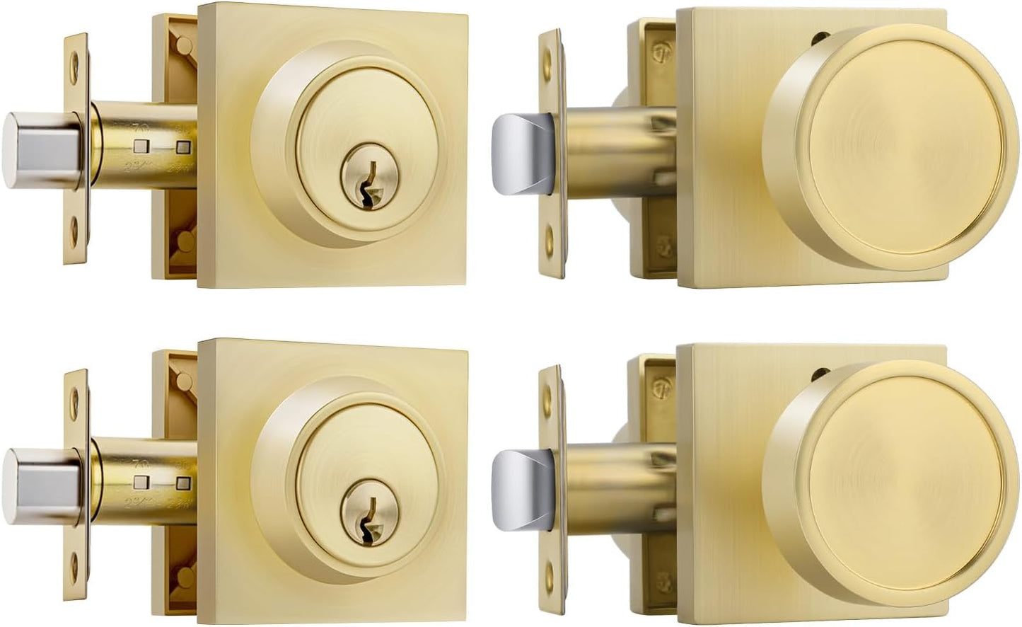 Brushed Gold Door Knob Set with Deadbolt for Privacy Needs