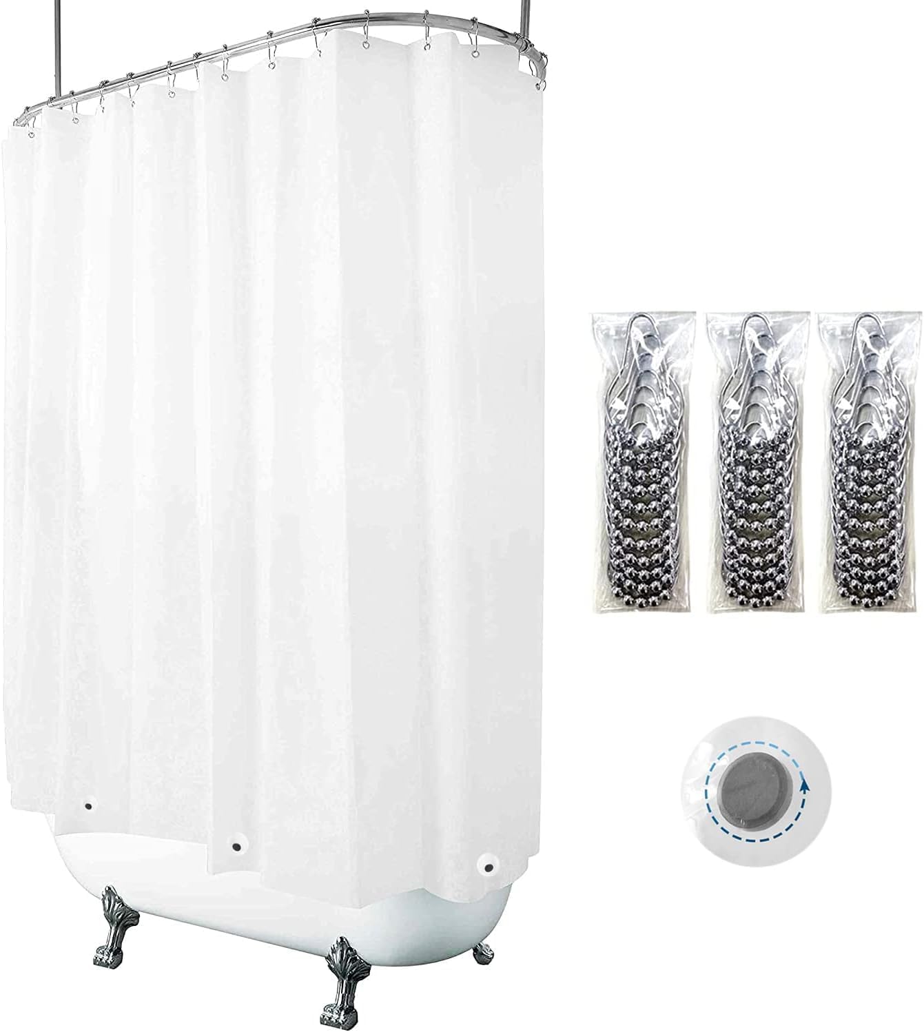 180x70 White Clawfoot Tub Curtain: Waterproof