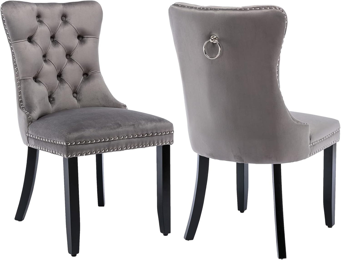 Gray Velvet Dining Chairs Set of 2 for Kitchen & Dining Room