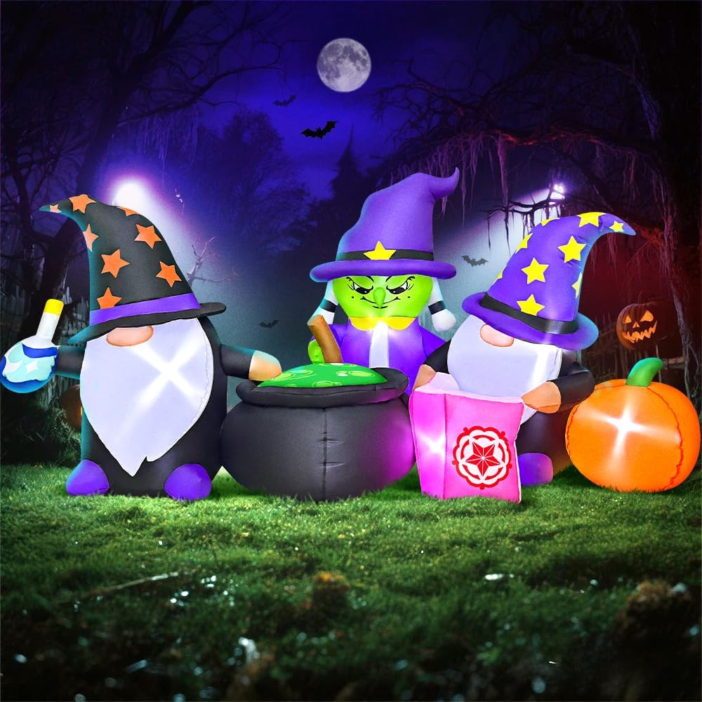 7FT Halloween Inflatable Pumpkin Witches Gnomes for Yard Decor