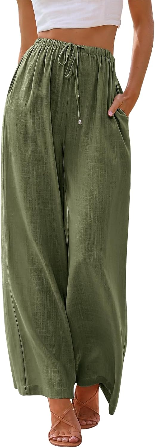 Linen Summer Palazzo Pants for Women - Flowy Wide Leg Style