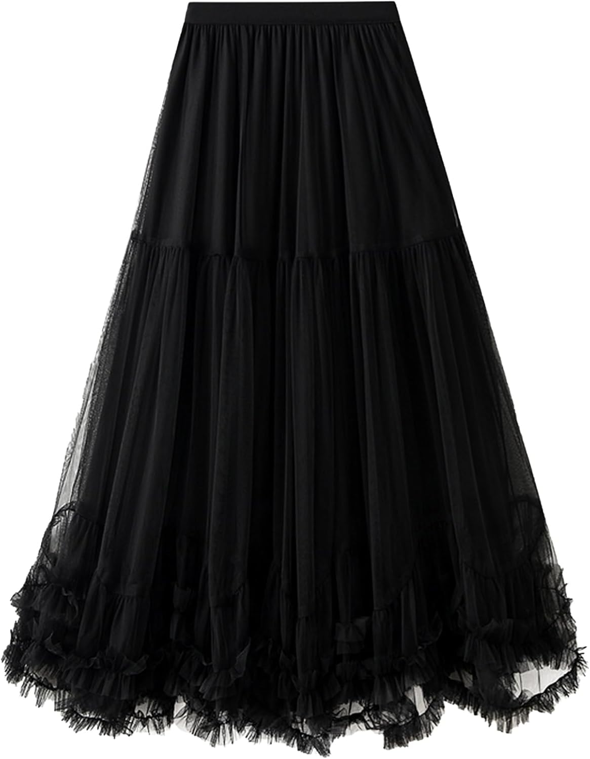 Flygo Women's Maxi Tulle Skirt: Elegant Tiered A Line Design