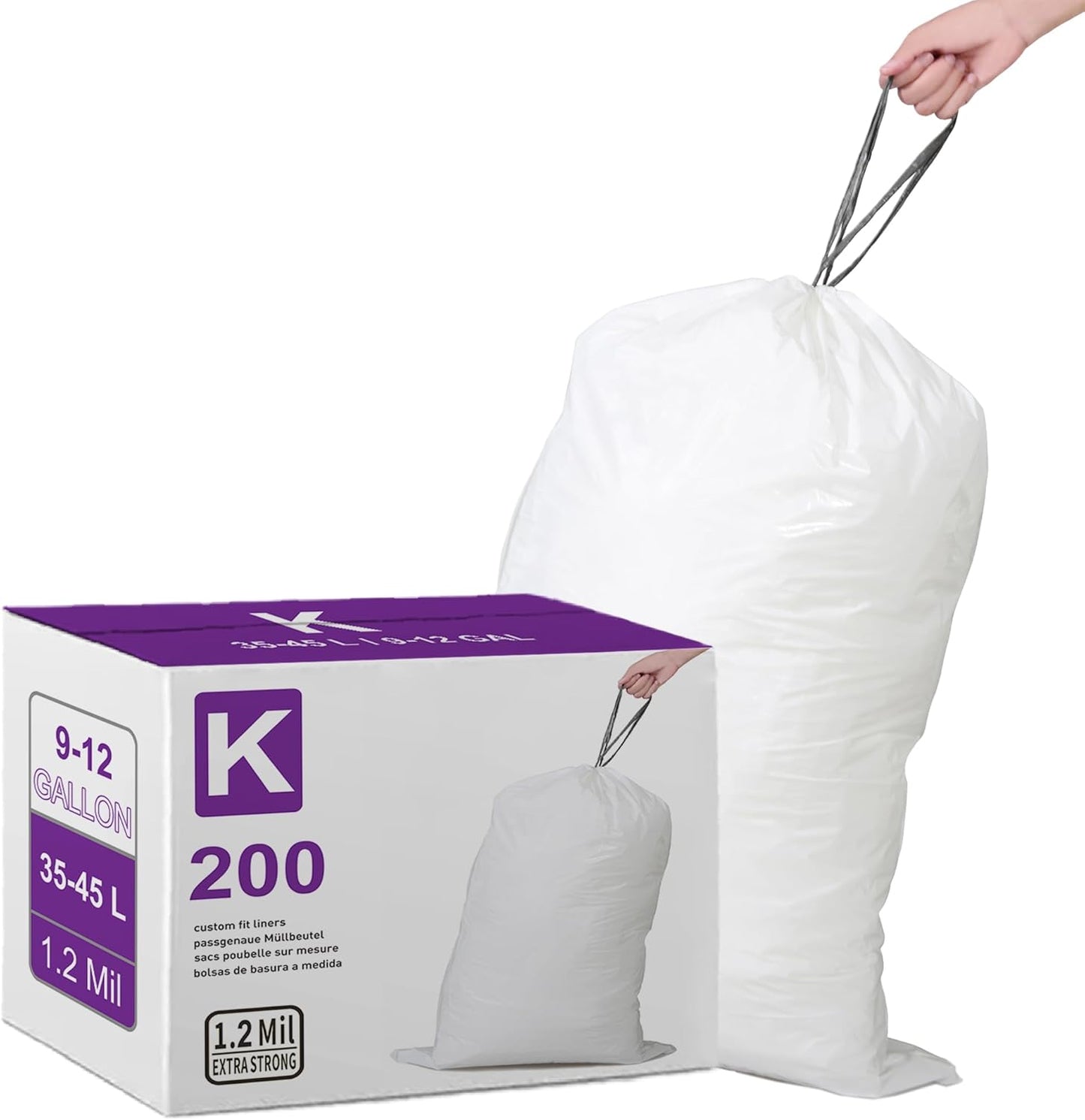 Code K Heavy Duty Trash Bags 10-13 Gallon 200 Count Durable