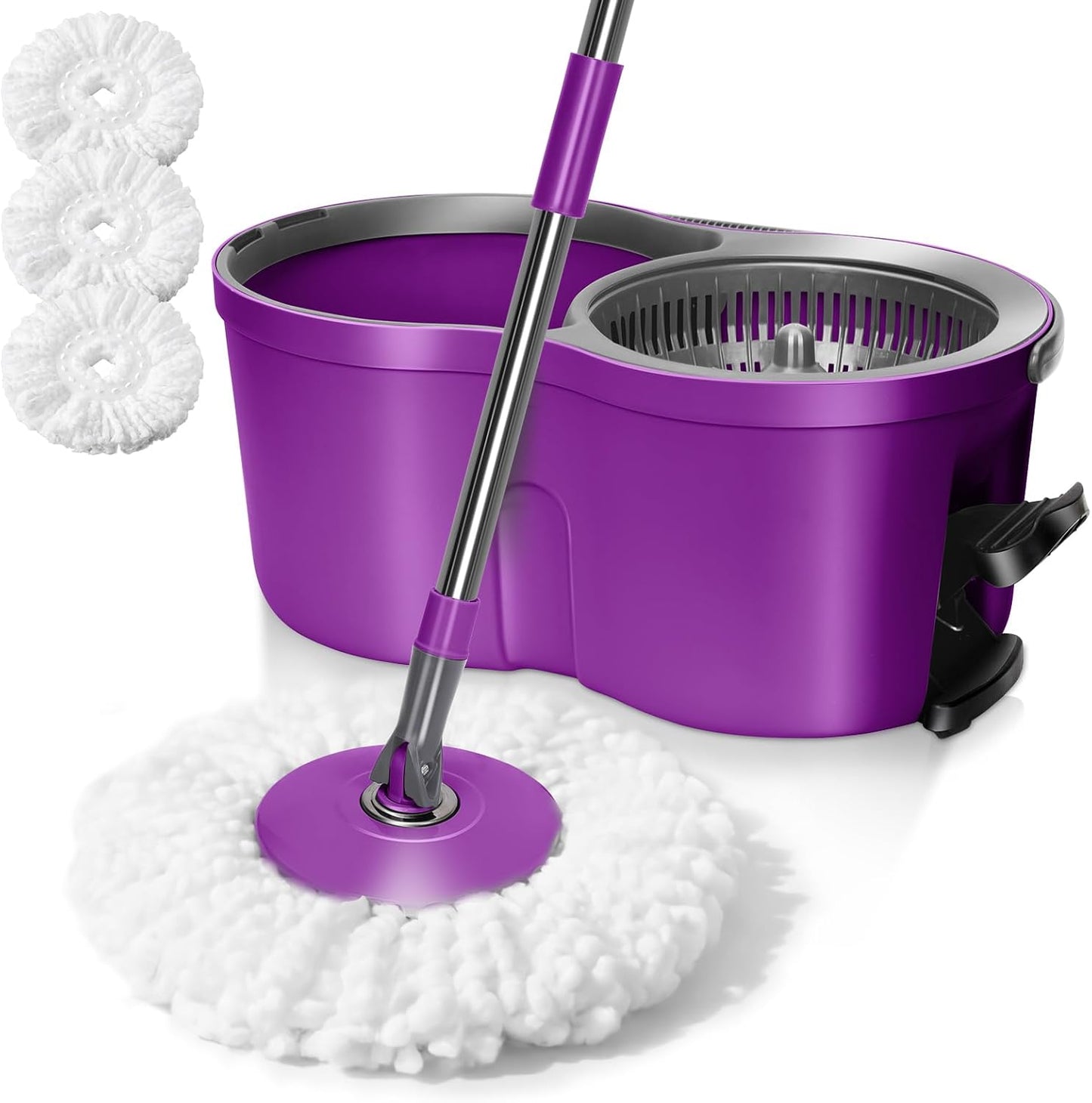 Spin Mop and Bucket Set with Hands-Free Wringing for Easy Cleaning
