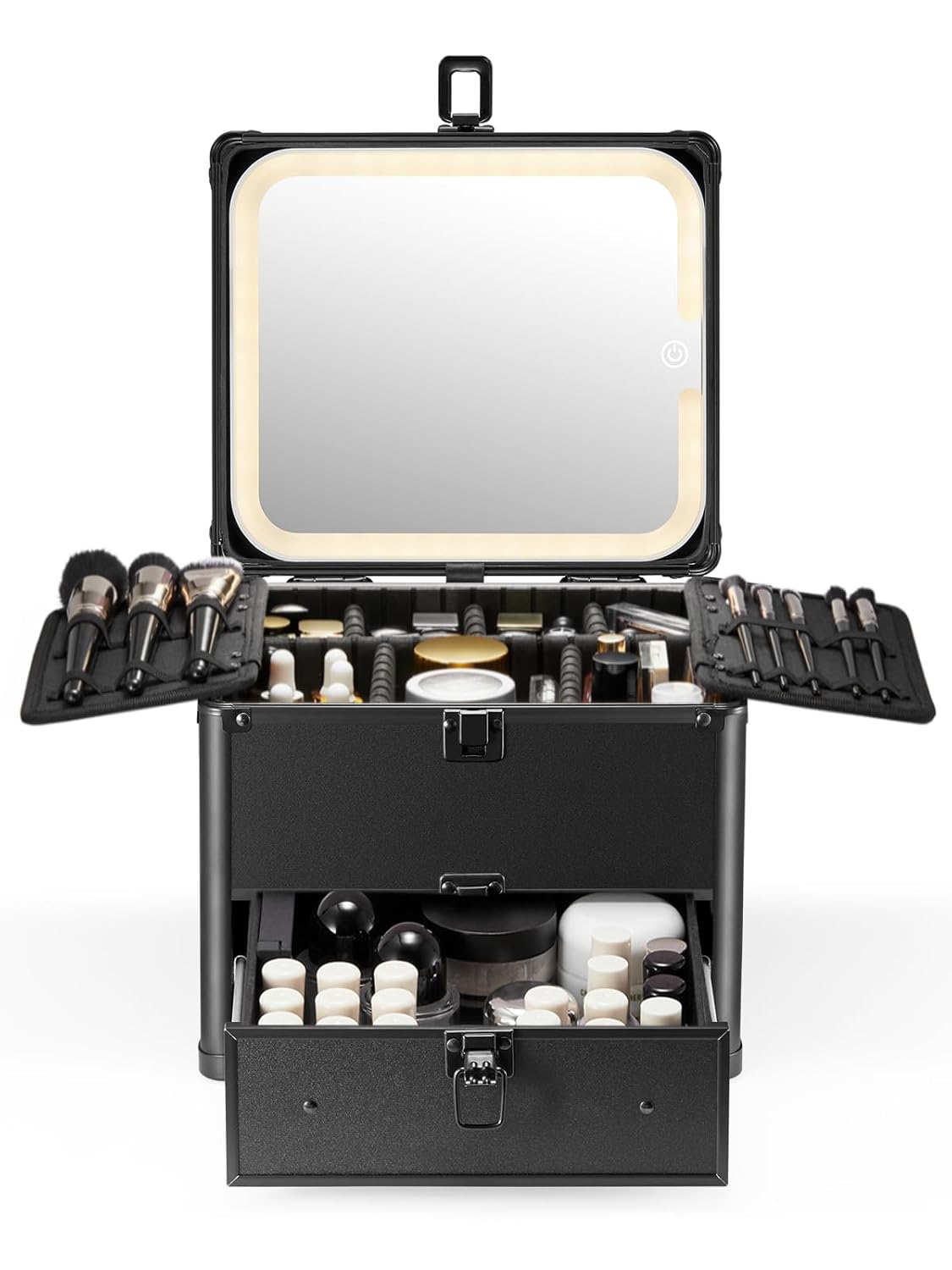 Qislee Makeup Box with Lighted Mirror and Adjustable Dividers