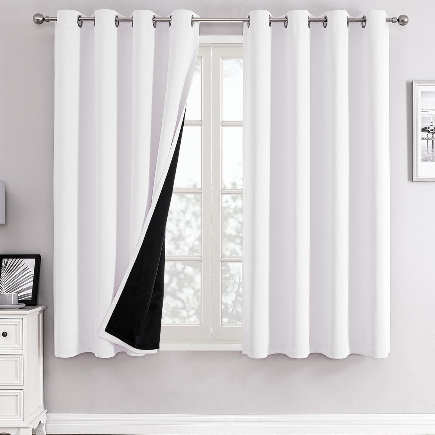 ChrisDowa White 100% Blackout Curtains for Total Darkness