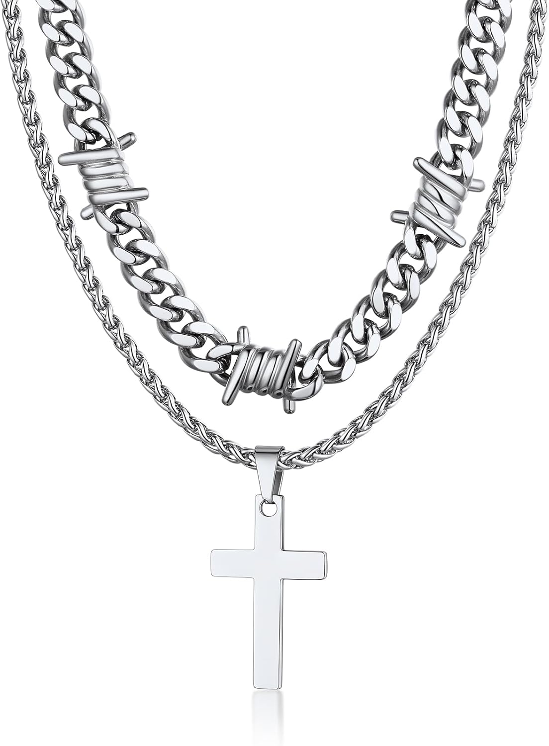 Barbed Wire Cuban Necklace Set for Gothic Punk Style Lovers