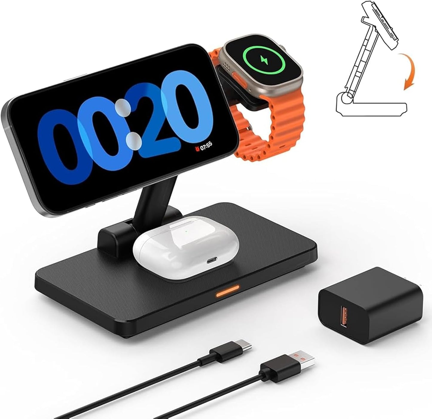 JoyGeek 3-in-1 iPhone Mag-Safe Charger: Fast Wireless Charging
