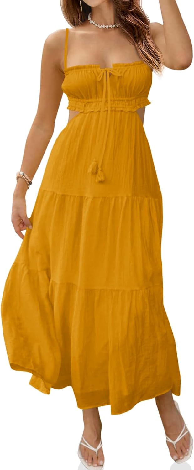Fisoew Women's Spaghetti Strap Maxi Dress for Summer Fun