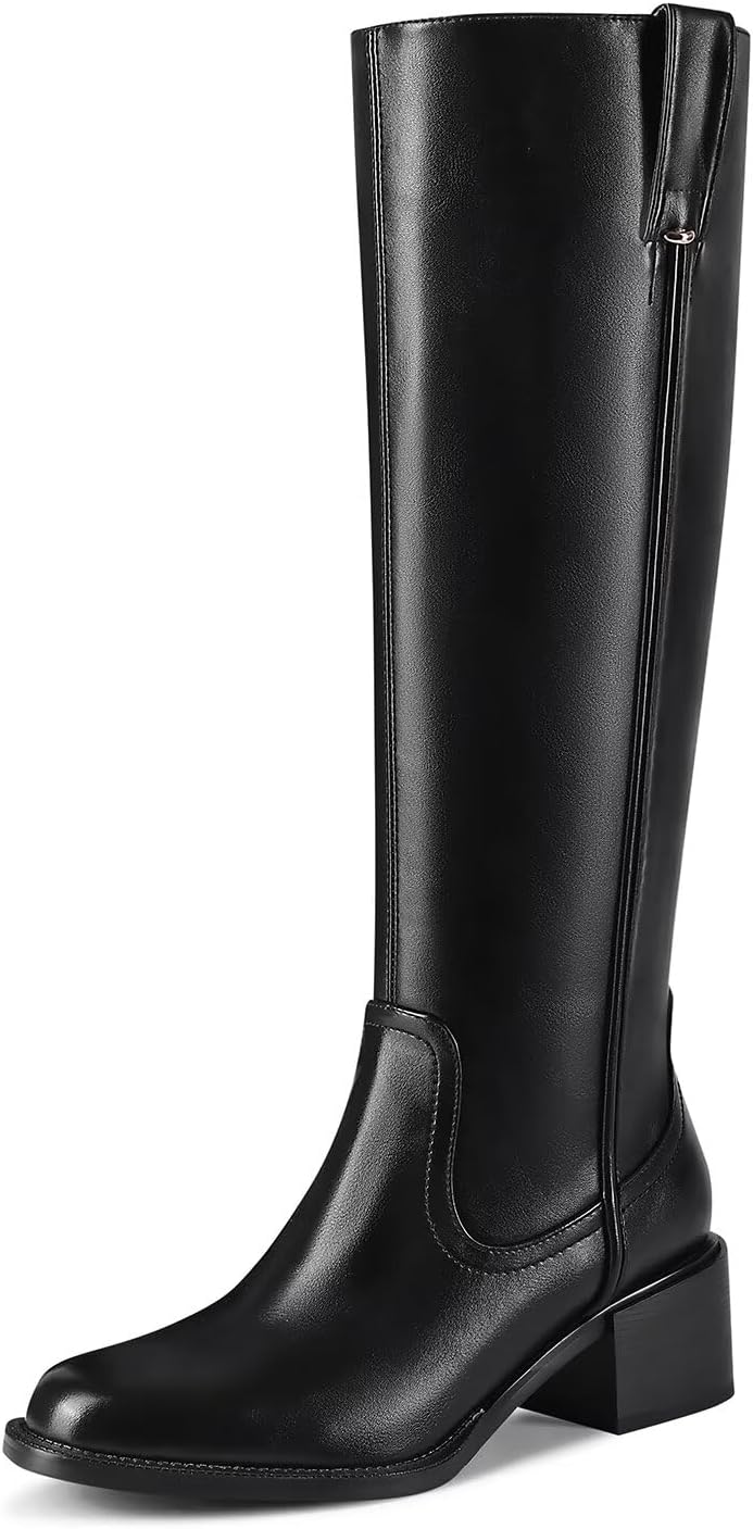 Knee High Boots for Women with Chunky Heel and Side Zipper