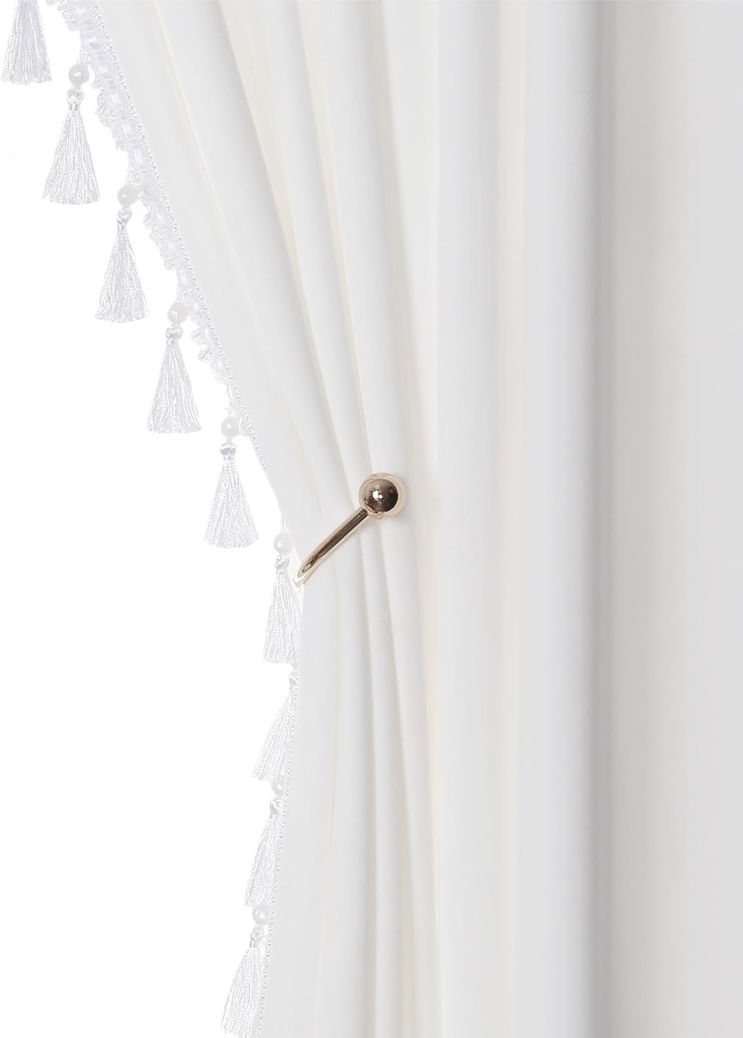 White Velvet Blackout Curtains 90 Long - Noise Reduction, Thermal Insulation, Elegant Tassels - 2 Panels Set