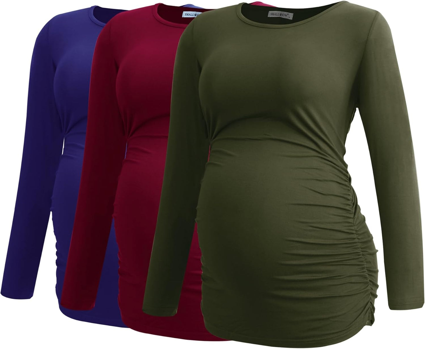 Smallshow Women's Maternity Shirts Long Sleeve 3-Pack for Moms