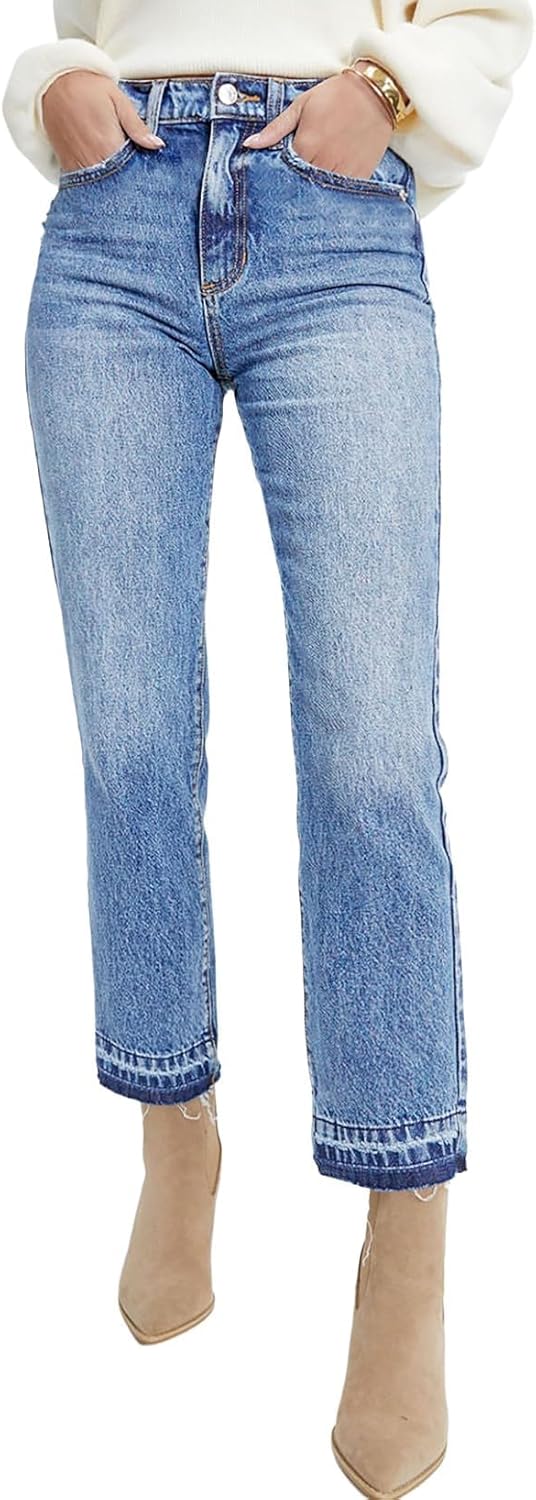 Astylish Womens High Waisted Straight Leg Ankle Jeans Review
