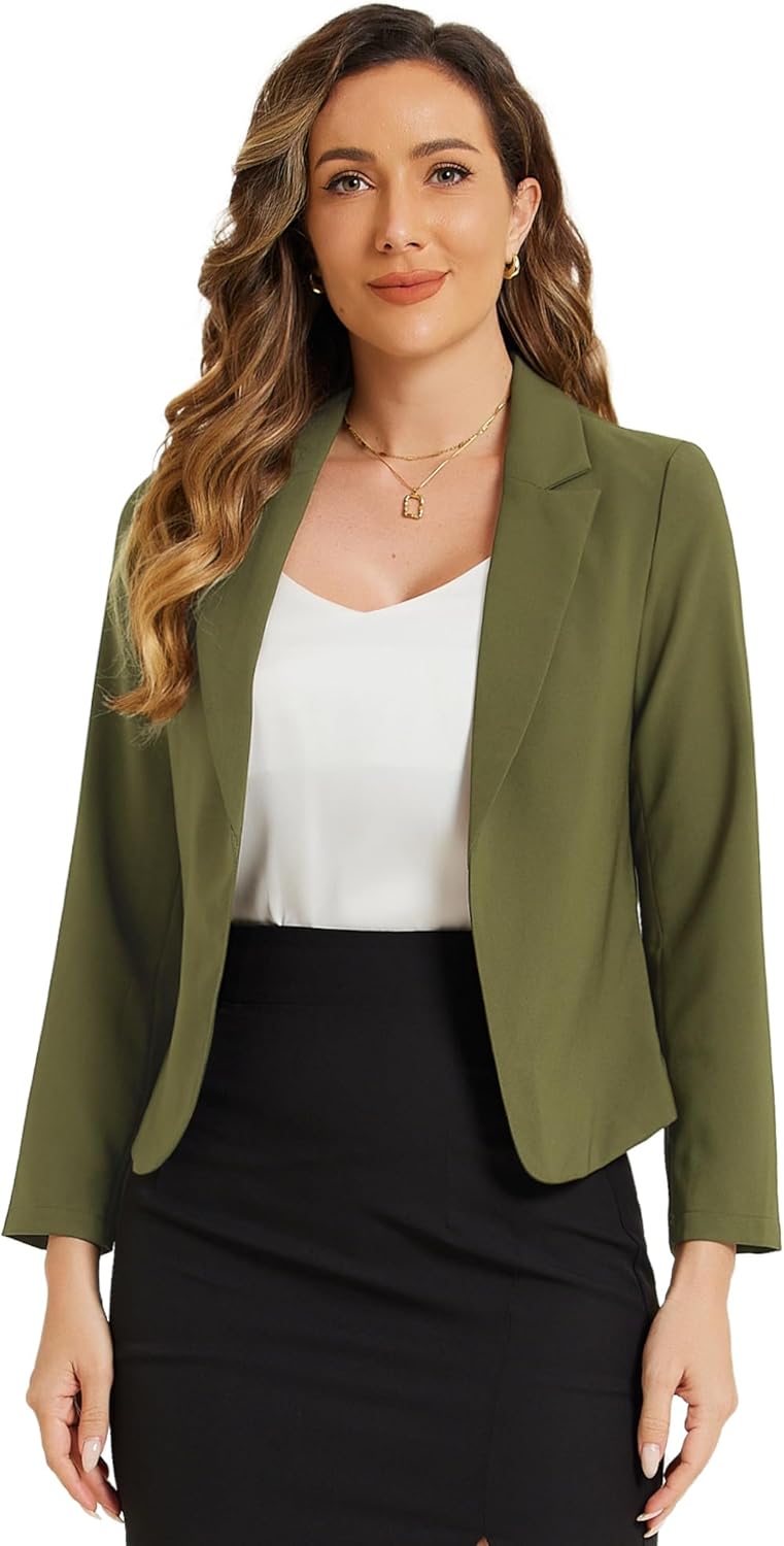 Allegra K Women's Open Front Crop Suit Blazer for Summer Style