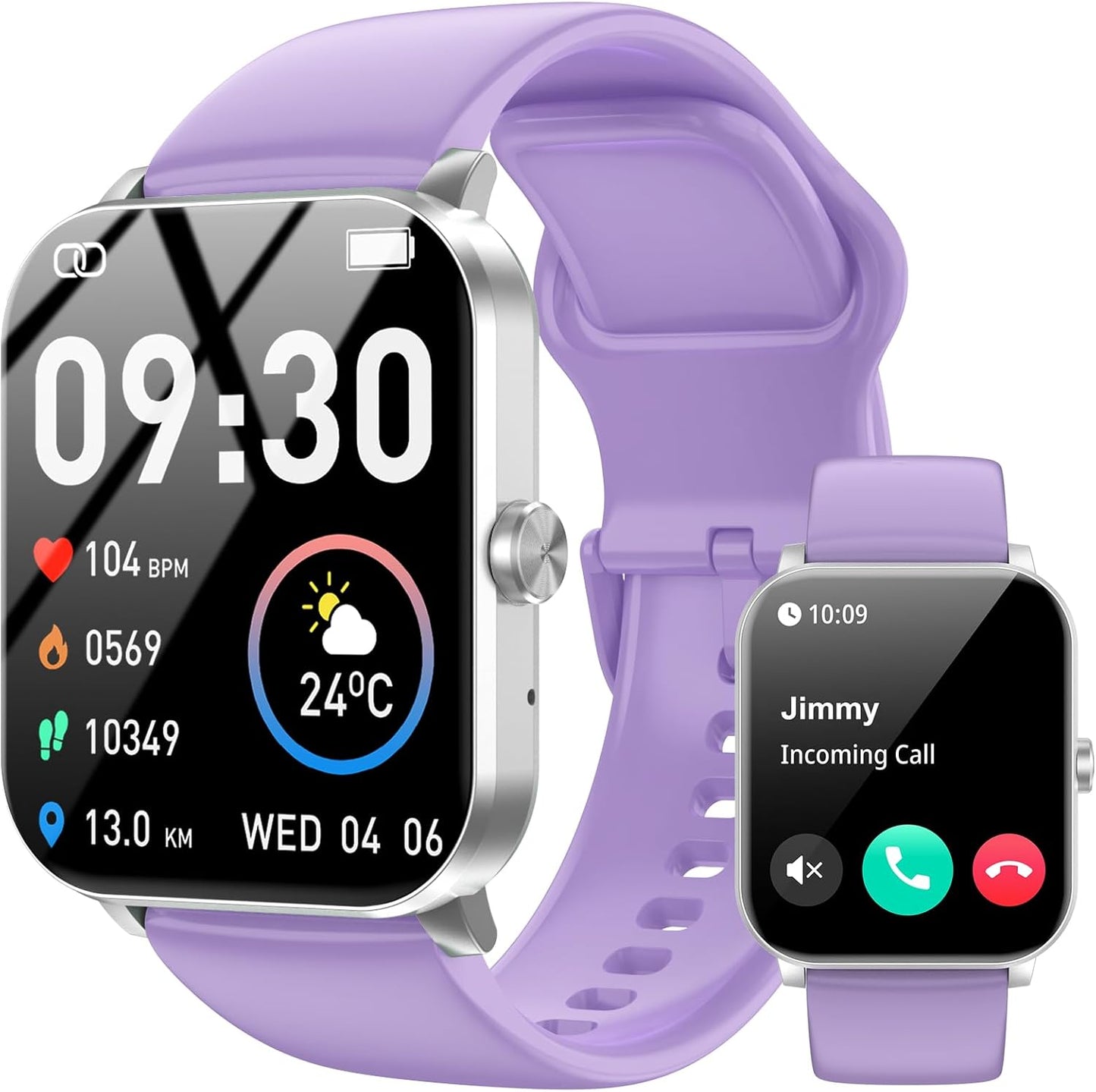Jacoosa Smartwatch: Answer Calls, 120+ Sports Modes, IP68, Heart Rate Monitor (Purple)