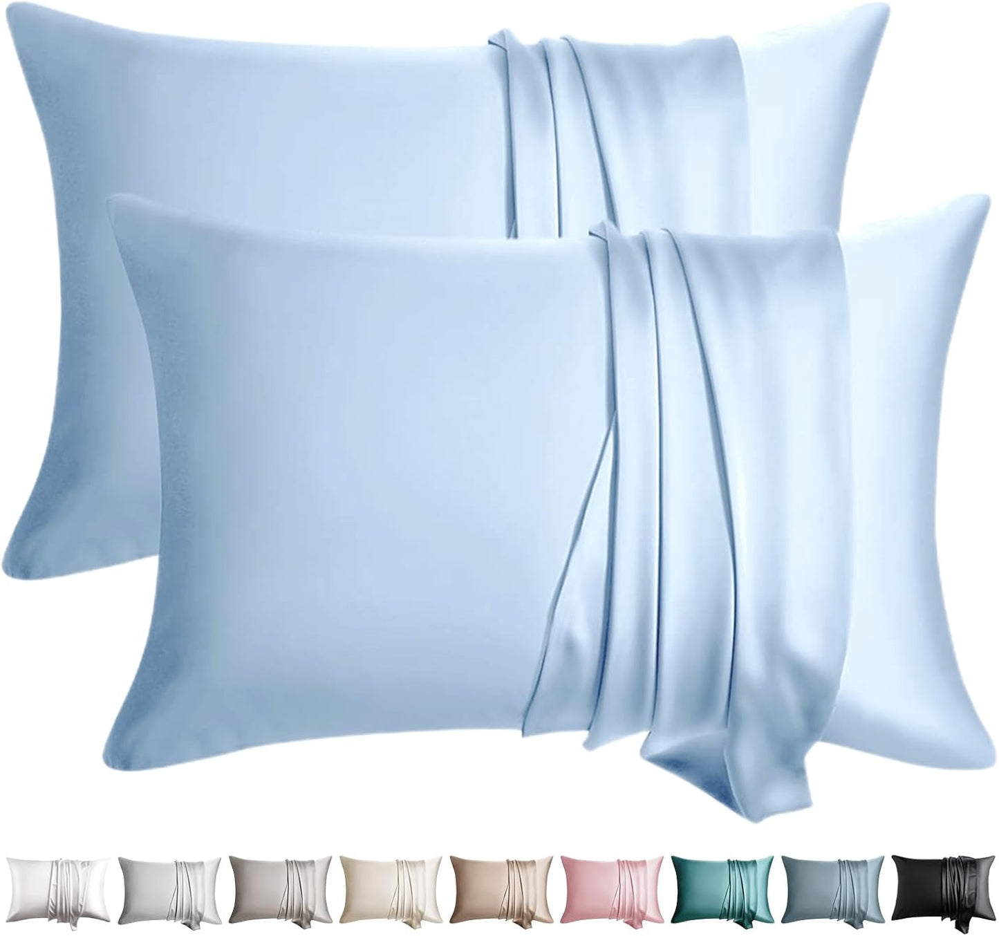 100% Silk Pillow Cases for Hair and Skin - Set of 2 Sky Blue