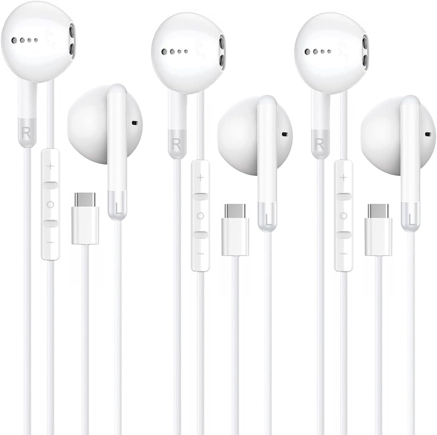 MFi Certified USB C Earphones 3 Pack - HiFi Stereo with Mic