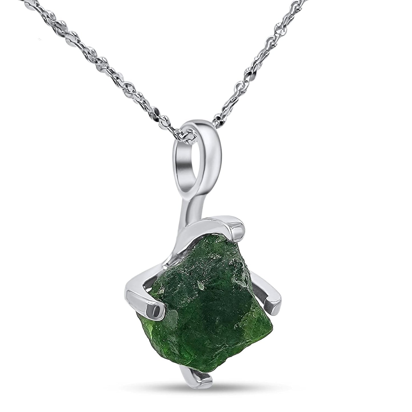 Natural Raw Green Tourmaline Pendant Chain Necklace Gift