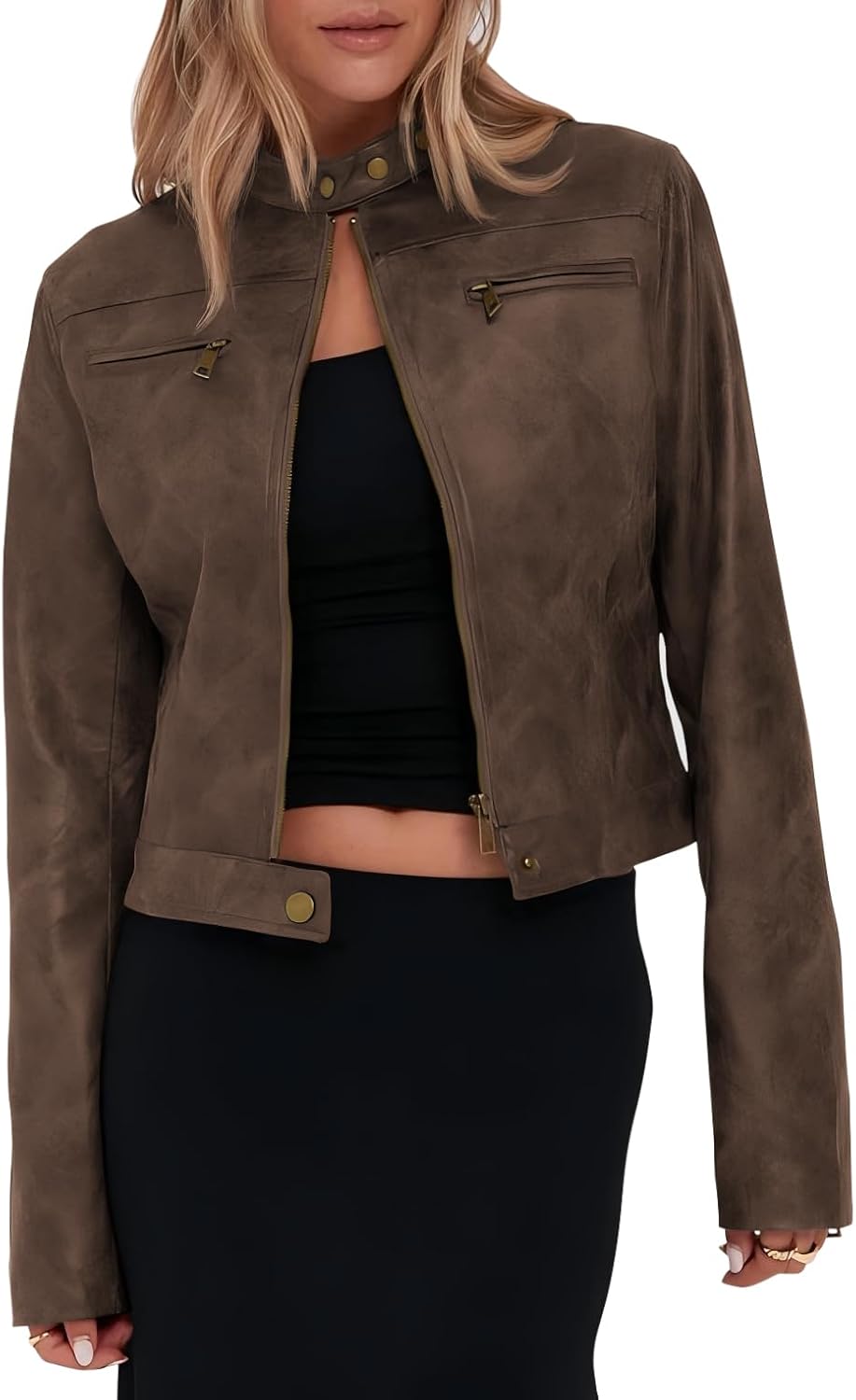 Onedreamer Women's Faux Leather Cropped Jacket for Fall Fashion