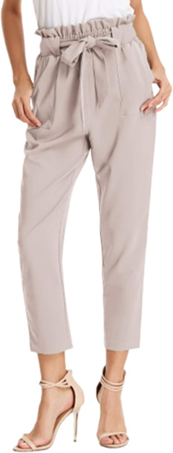 Stylish Women's Cropped Paper Bag Waist Pants with Pockets
